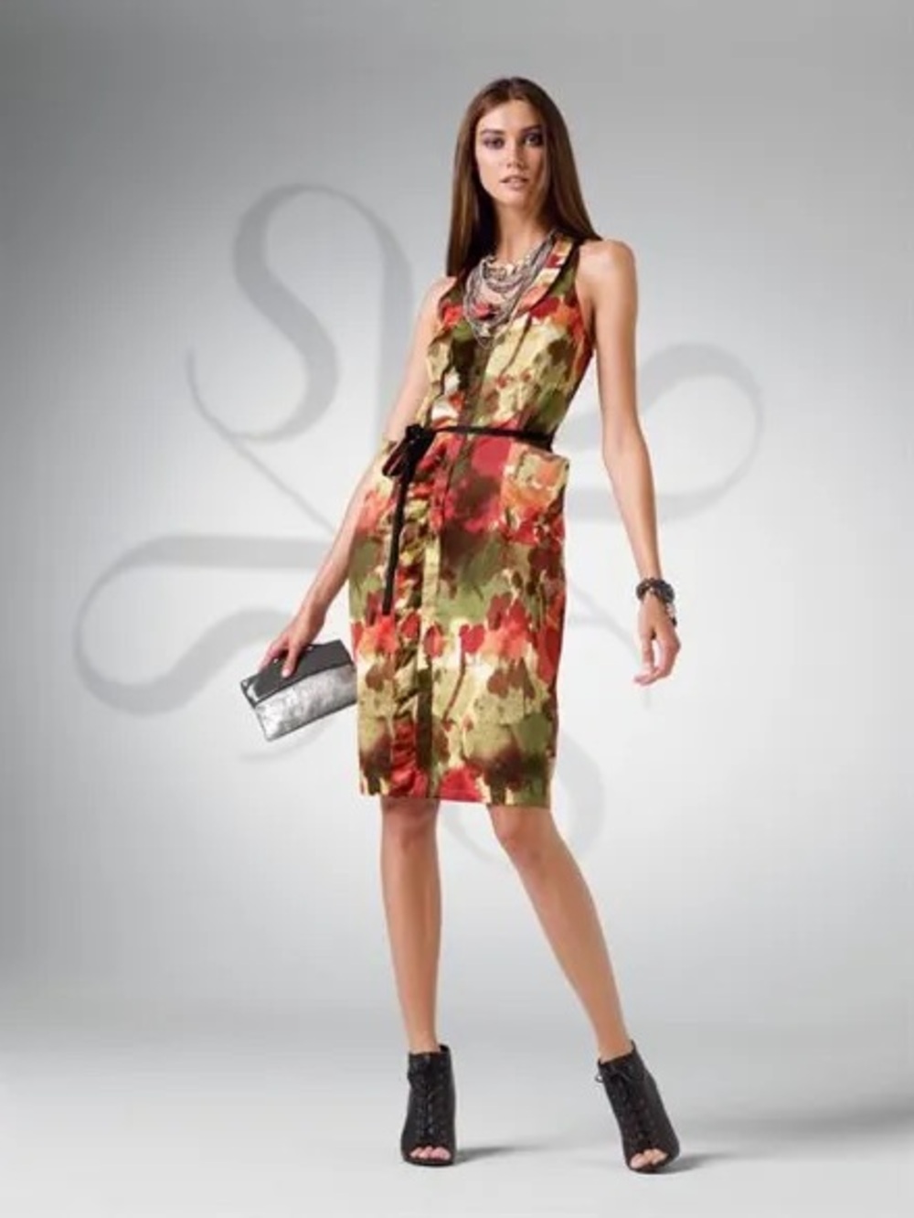 Simply Vera Want abstract Silky Sleeveless Sheath Dress sz 2 pockets